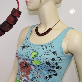 Halskette Schrägperle Kunststoff rot-schwarz-marmoriert Kordel dunkelrot 45cm