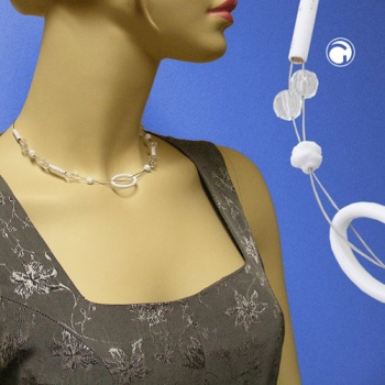 Halskette Drahtkette Ring oval weiß und transparente Kunststoffperlen 42cm