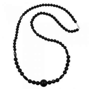 Halskette, große Perlen, schwarz-glänzend, ohne Dekoration
