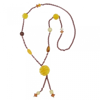 Halskette, Spiralperle gelb, Ankerkette, ohne Dekoration