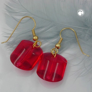 Ohrhaken Ohrringe Ohrhänger 37x15mm Schrägperle Kunststoff rot-transparent-glänzend