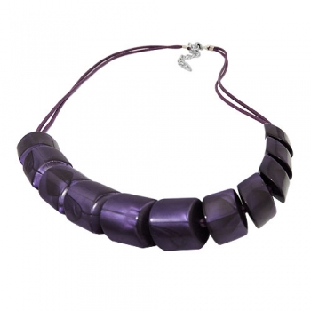 Halskette Schrägperle Kunststoff lila metallic Kordel pflaume dunkel-lila 45cm, ohne Dekoration
