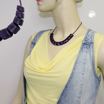Halskette Schrägperle Kunststoff lila metallic Kordel pflaume dunkel-lila 45cm