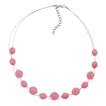 Halskette Drahtkette mit Glasperlen Facettenperle rosa 45cm