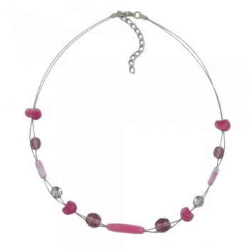 Halskette Drahtkette mit Glasperlen rosa kristall-verspiegelt Vierkantolive flieder rosa 45cm