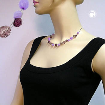 Halskette Drahtkette mit Glasperlen flieder lila hell und dunkel 43cm