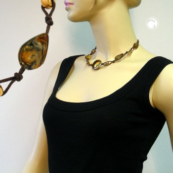 Halskette Kunststoffperlen braun-beige-gold-marmoriert Kordel braun 45cm