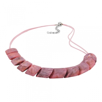Halskette Schrägperle Kunststoff rosa-marmoriert-matt Kordel rosa 45cm, ohne Dekoration