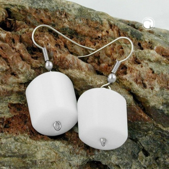 Ohrhaken Ohrhänger Ohrringe 37x15mm Schrägperle Kunststoff weiß-glänzend