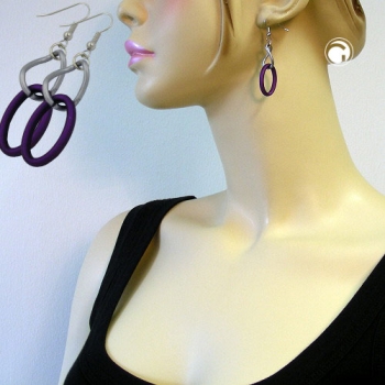 Ohrhaken Ohrhänger Ohrringe 60x16mm Kettenglieder lila-altsilber Kunststoff Aluminium