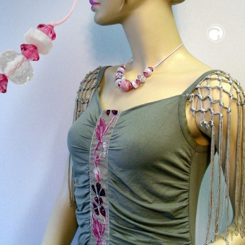 Halskette, Perle rosa-marmoriert, kristal