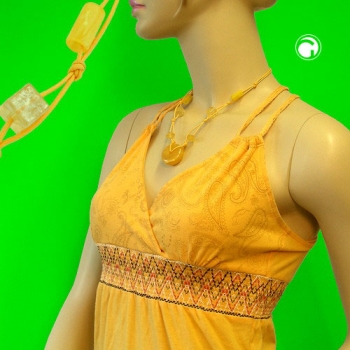 Halskette 30x11mm Kunststoffperle Scheibe gelb-seidig glänzend Kordel gelb 50cm