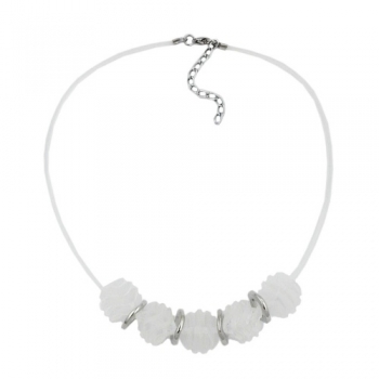 Halskette Spiralperle weiß-matt silberglänzend Kunststoffperlen mit Silikonschnur weiß 45cm, ohne Dekoration