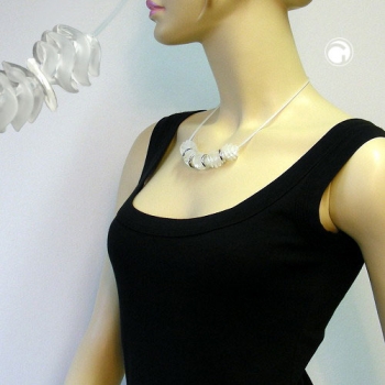 Halskette Spiralperle weiß-matt silberglänzend Kunststoffperlen mit Silikonschnur weiß 45cm