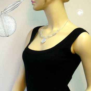 Halskette Drahtkette Scheibe kristall-weiß-flitter Kunststoffperlen 45cm