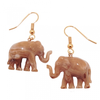 Ohrhaken Ohrhänger Ohrringe 39x23mm Elefant mini braun-marmoriert Kunststoff, ohne Dekoration