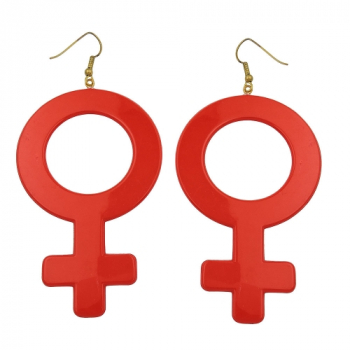 Ohrhaken Ohrring 100x50mm Frauenzeichen weibliches Symbol rot Kunststoff