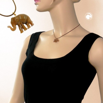 Halskette, Elefant mini, braun-glänzend