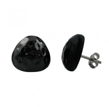 Ohrstecker Ohrring 14mm Dreieck schwarz gehämmert Kunststoff