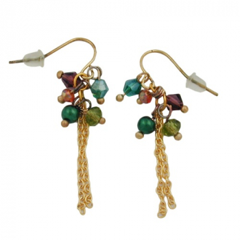 Ohrhaken Ohrhänger Ohrringe 45mm Perlen in grün und braun Kettchen goldfarben, ohne Dekoration