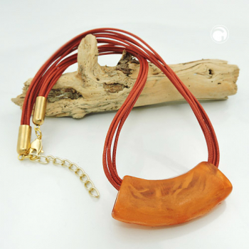Halskette 54x19mm Anhänger Rohr flach gebogen orange-rostbraun-marmoriert glänzend Kunststoff 45cm