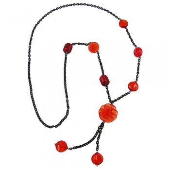 Halskette, Spirale-rot Ankerkette-schwarz, ohne Dekoration