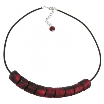 Halskette Schrägperle Kunststoff rot-metallic-marmoriert Vollgummi schwarz 45cm