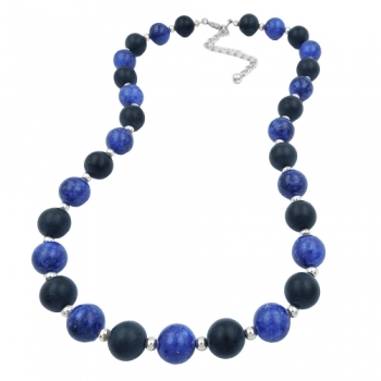 Collier, Perlen schwarz blau silber 50cm, ohne Dekoration