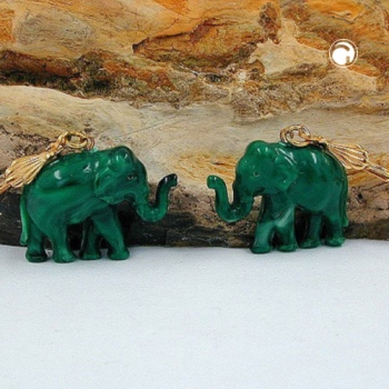 Ohrbrisuren Ohrhänger Ohrringe 37x23mm goldfarben Elefant mini grün-marmoriert Kunststoffperle