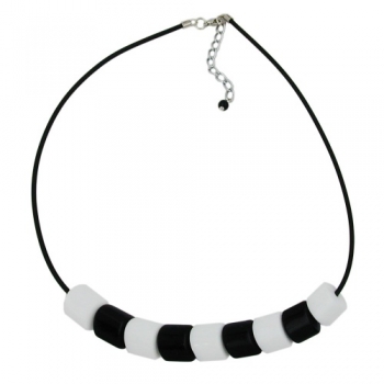 Halskette Schrägperle Kunststoff weiß-glänzend und schwarz-glänzend Vollgummi schwarz 45cm, ohne Dekoration