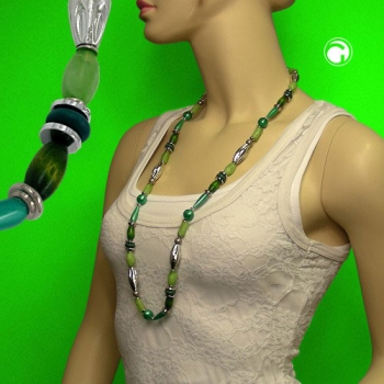 Halskette, mint-seide, kiwi-grün, silber