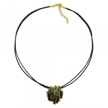 Halskette, Borke, grün-matt-goldfarben, Email, ohne Dekoration