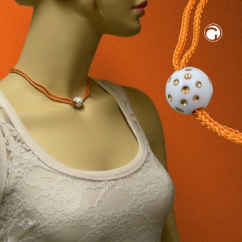 Halskette, Perle weiß-gold Kordel orange