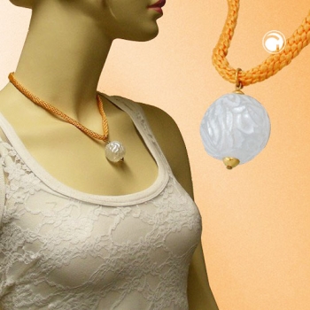 Halskette, Strukturperle weiß, orange