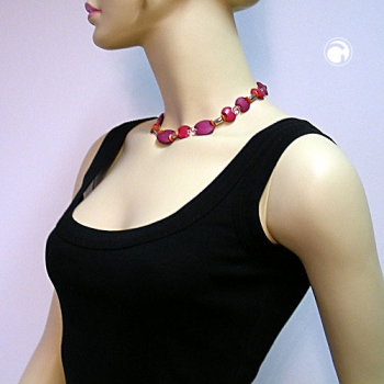 Halskette, pink-rot, silber-matt