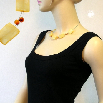 Halskette Drahtkette Viereck gelb seidig-glänzend Kunststoffperlen 45cm