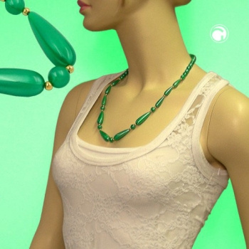 Halskette 8mm Kunststoffperlen seidig-grün 60cm