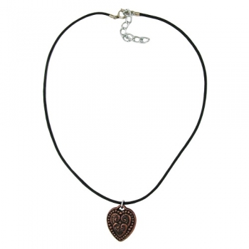 Halskette Kunststoffperle Ritterherz altkupferfarben Kordel schwarz 45cm, ohne Dekoration