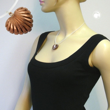 Halskette Kunststoffperle Muschelherz kupferfarben glänzend Silikonschnur weiß-matt 42cm
