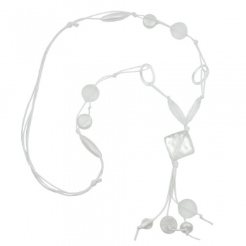 Halskette Y-Form Kunststoffperlen weiß Viereckperle Kordel weiß 90cm, ohne Dekoration
