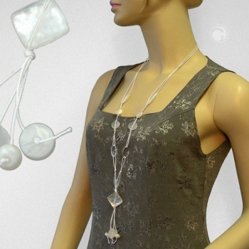 Halskette Y-Form Kunststoffperlen weiß Viereckperle Kordel weiß 90cm