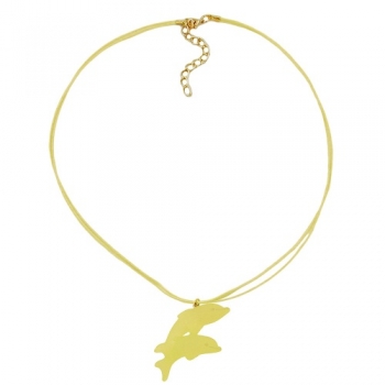 Halskette, springende Delfine, gelb-matt