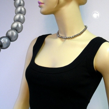 Halskette 8mm Kunststoffperlen seidig-grau-glänzend 38cm