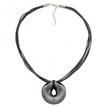 Halskette 52mm Kunststoff Anhänger Amulett altsilberfarben Kordel grau 55cm, ohne Dekoration