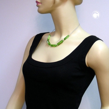 Halskette Drahtkette mit 5x Glasperlen Walzenperle grün-weiß 44cm