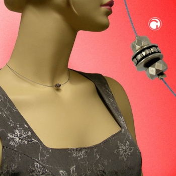 Halskette Drahtkette Facettenrad altsilberfarbene Kunststoffperlen 40cm