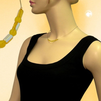 Halskette Drahtkette mit Glasperlenröhrchen und Perle in gelb-gelb AB 40cm