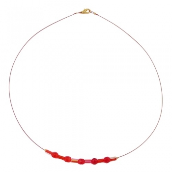 Kette Drahtkette mit Glasperlenröhrchen und Perle in rot-rot AB 40cm, ohne Dekoration