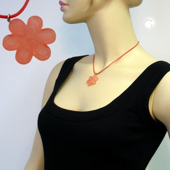Halskette 30mm rosa-transparent-matt Blüte Kunststoff Kordel hellrot 40cm
