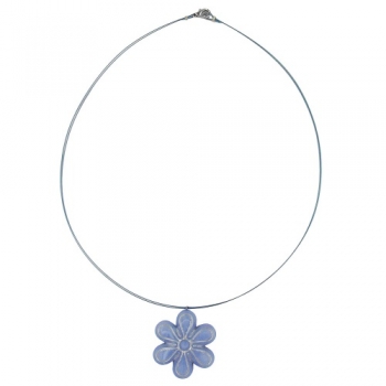 Halskette Drahtkette 30mm hellblau-transparent-silber matt Blüte Kunststoff 40cm, ohne Dekoration